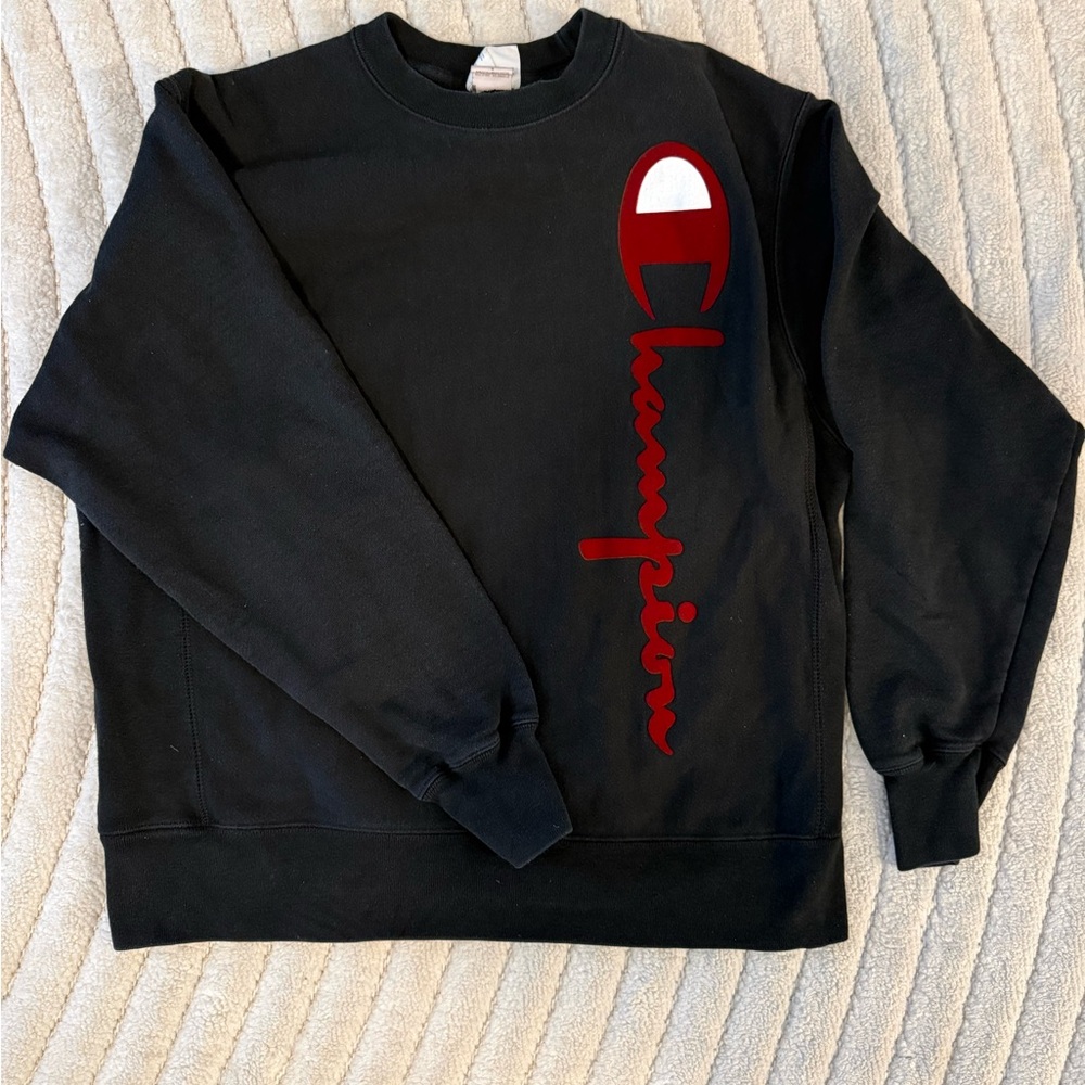 Vintage Champion Sweatshirt Mens Medium Reverse Weave Black Logo 90s Crewneck